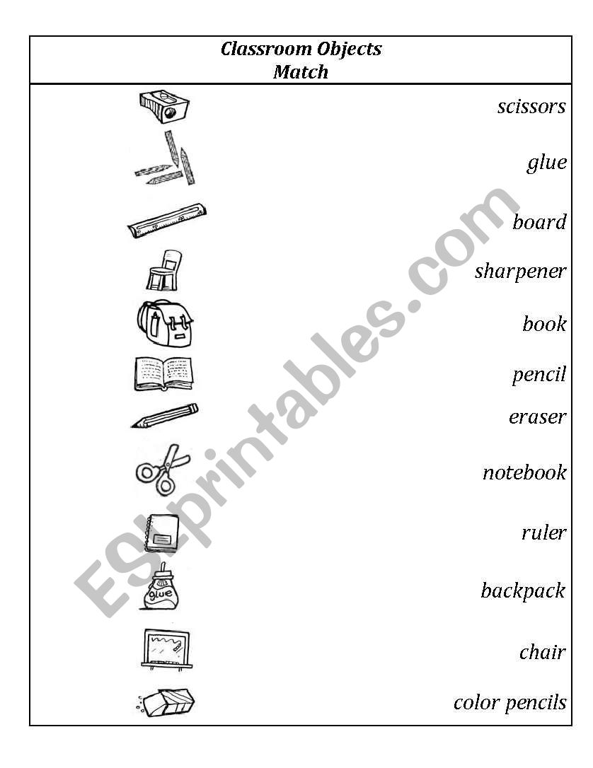 classroom objects worksheet