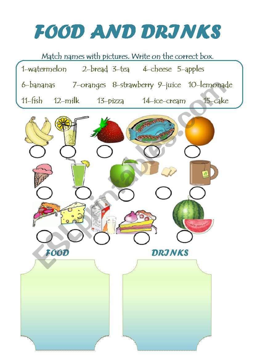 food and drinks worksheet