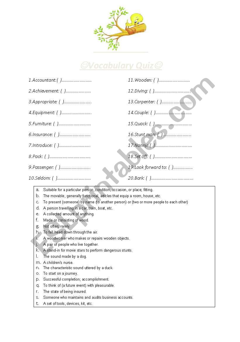 Vocabulary worksheet