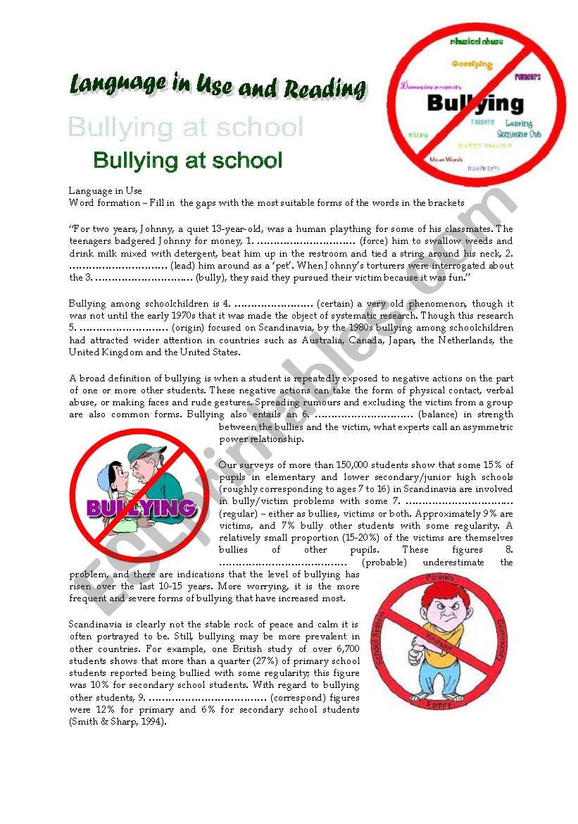 Bullying - Language in Use and Reading
