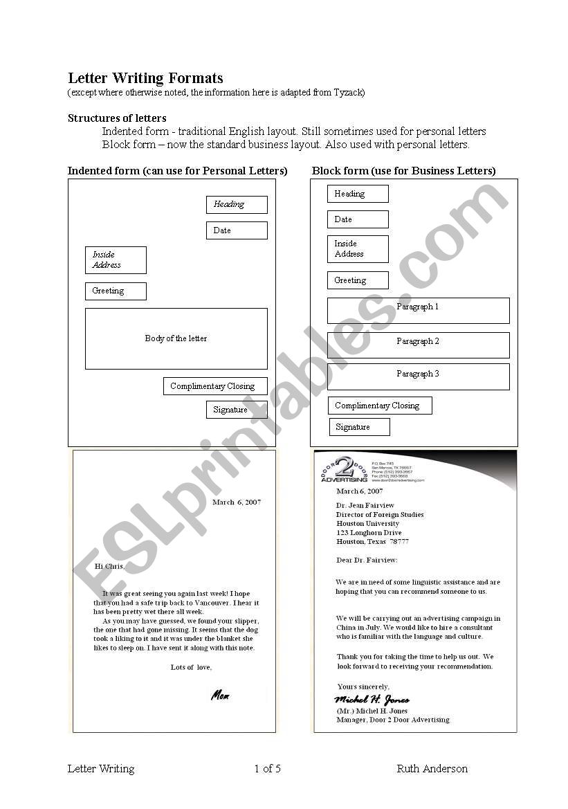 letter layout worksheet