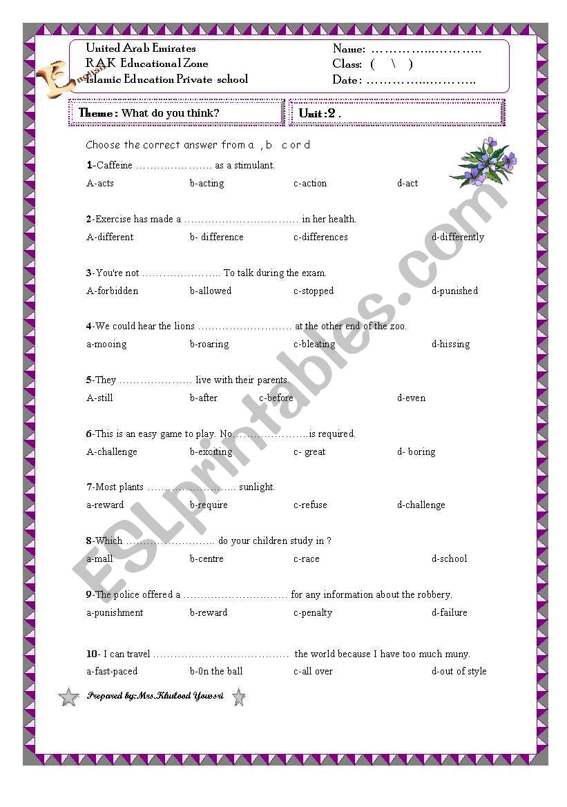 vocabulary worksheet