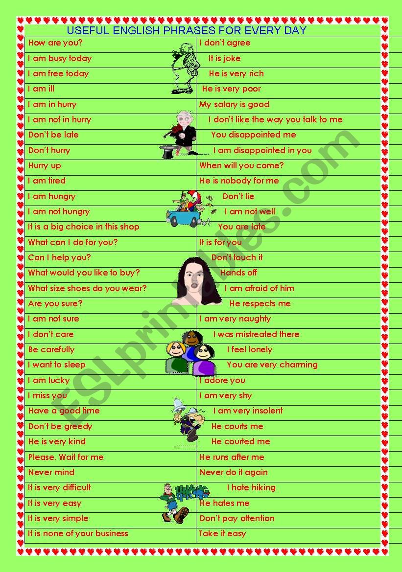 Useful expressions worksheet