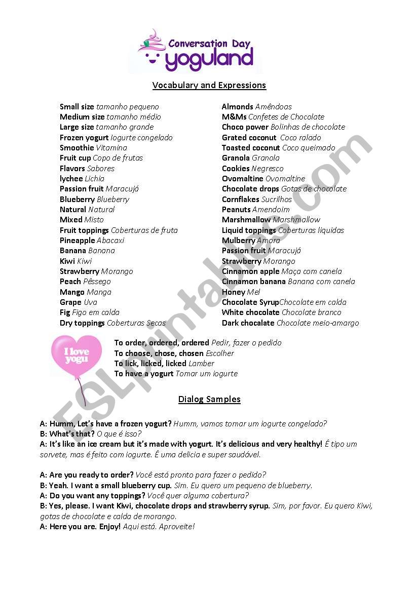 yoguland conversation day worksheet