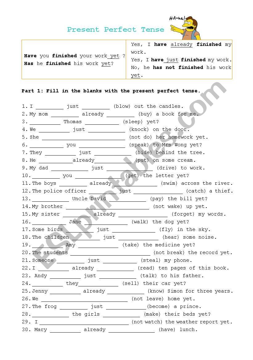 Present Perfect Tense worksheet