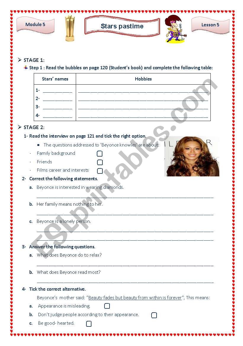 Stars pastime  worksheet