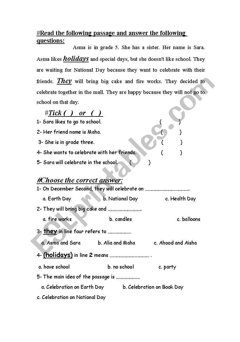 english-worksheets-reading-exam-grade-5