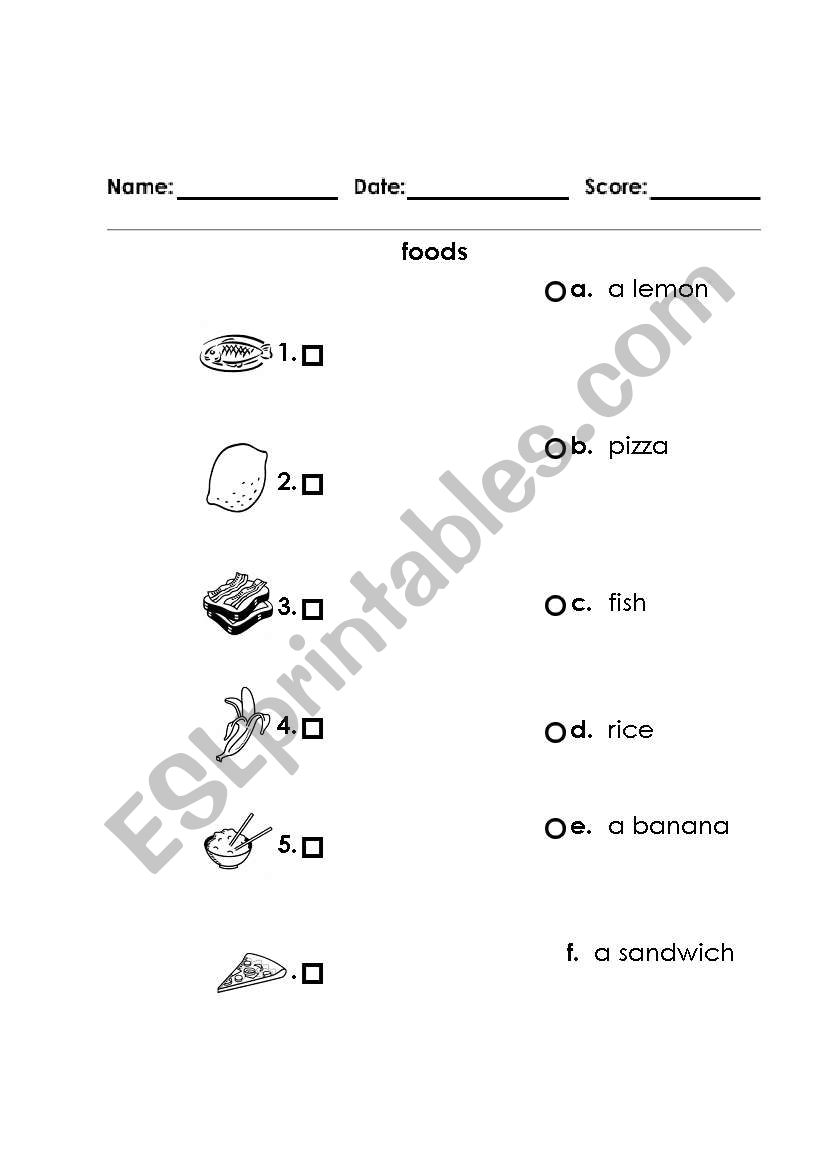 FOOD worksheet