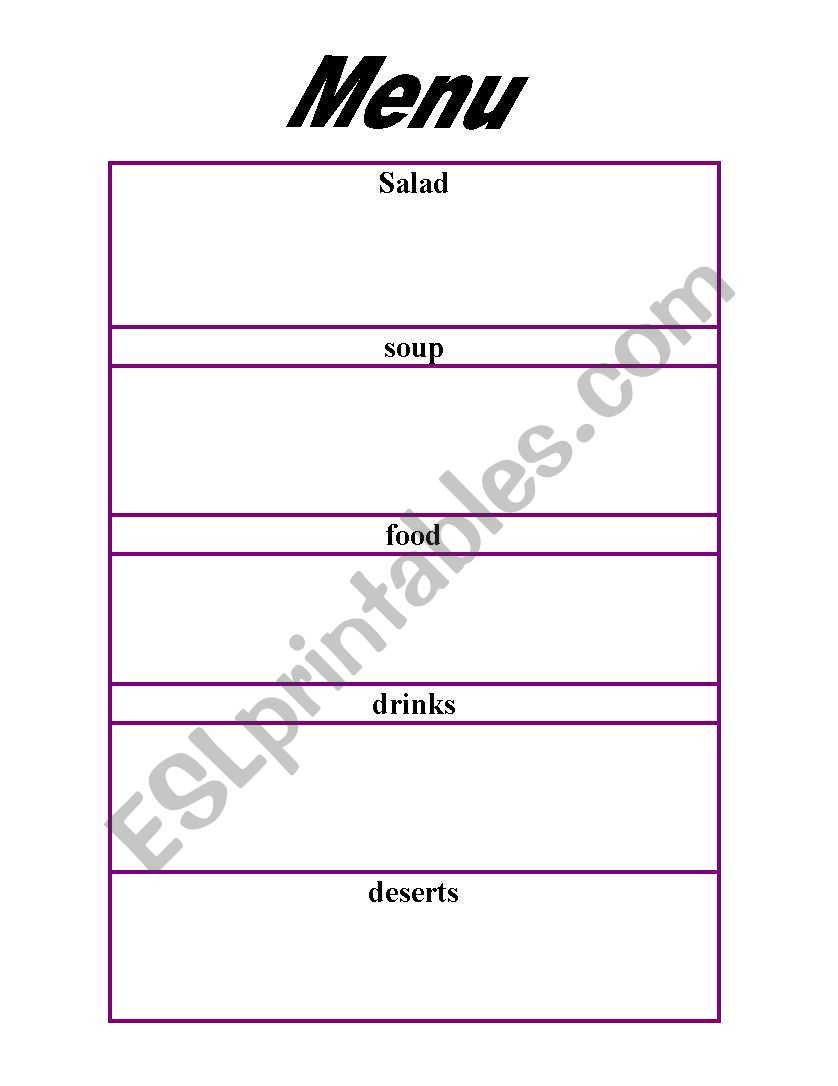 MENU worksheet