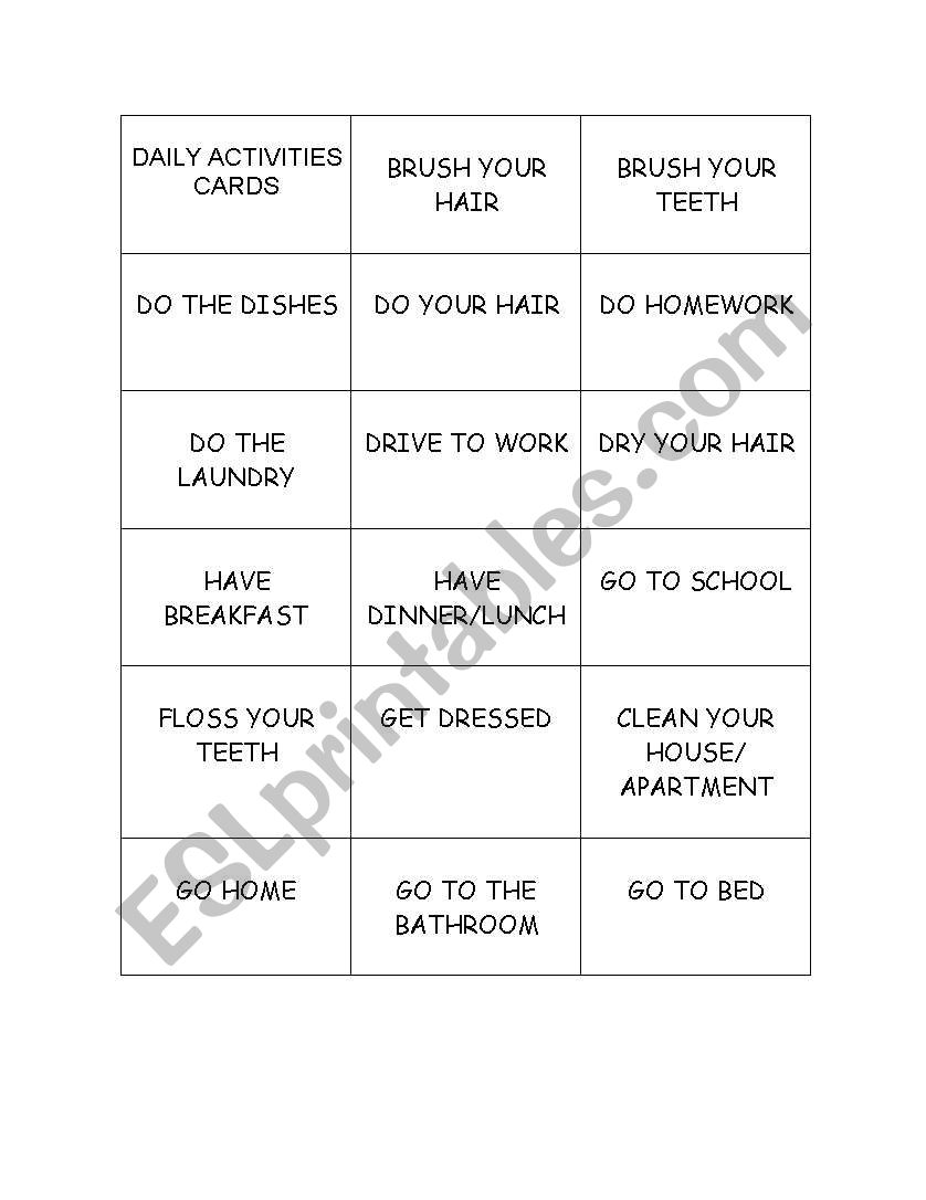 Daily Activities worksheet