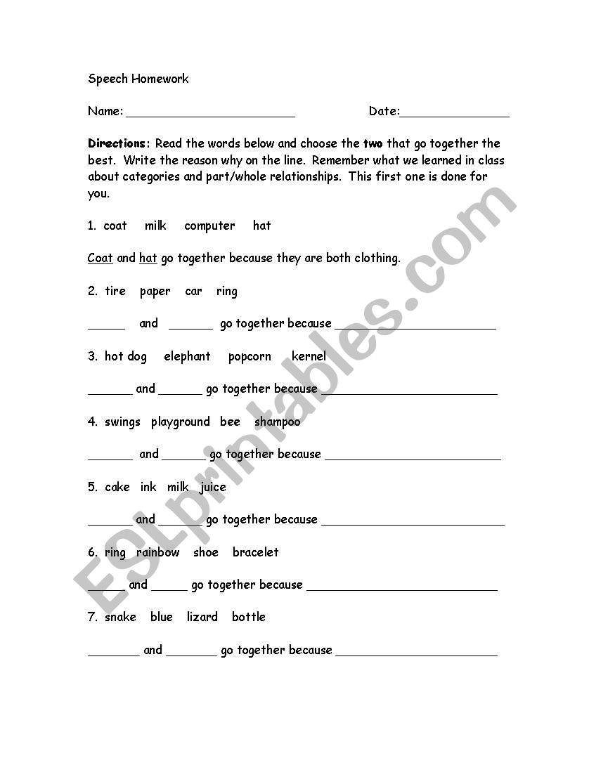 Grouping words worksheet