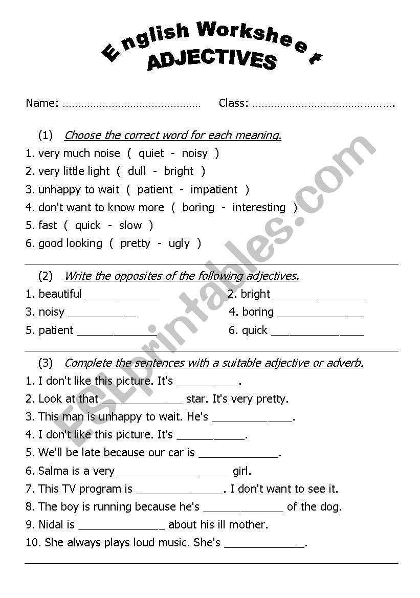 Adjectives worksheet