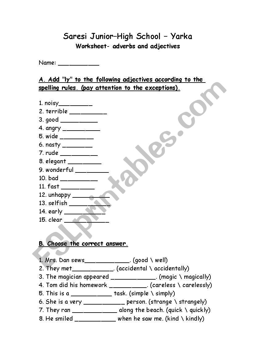 adverbs and adjectives worksheet