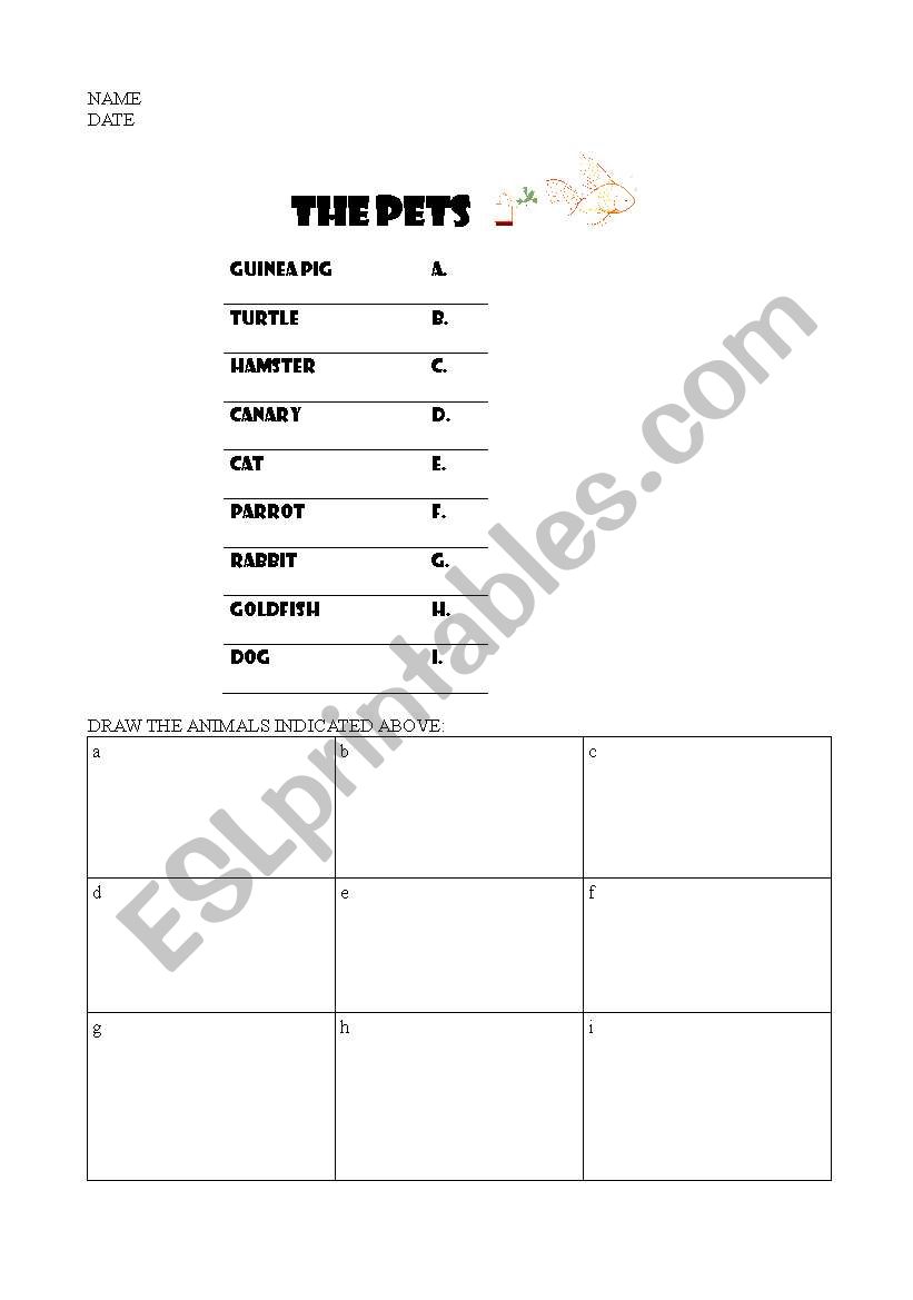 draw the following pets worksheet