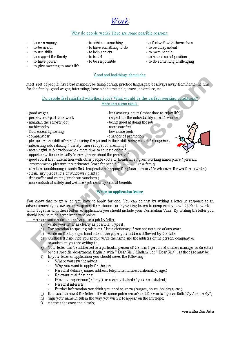 qualities and reasons to work worksheet
