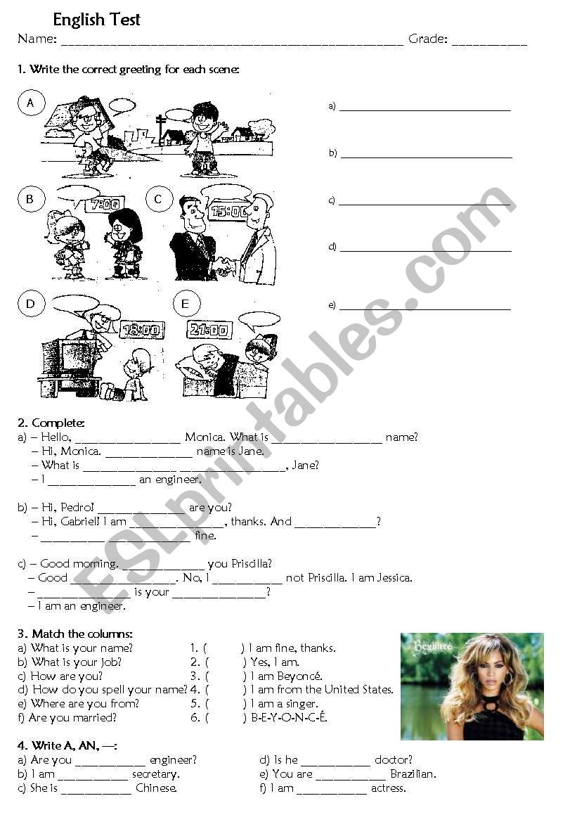 BEGINNERS TEST - 2 PAGES worksheet