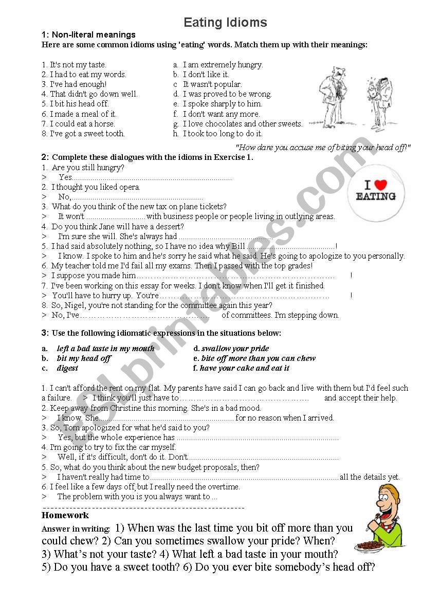 Eating Idioms worksheet