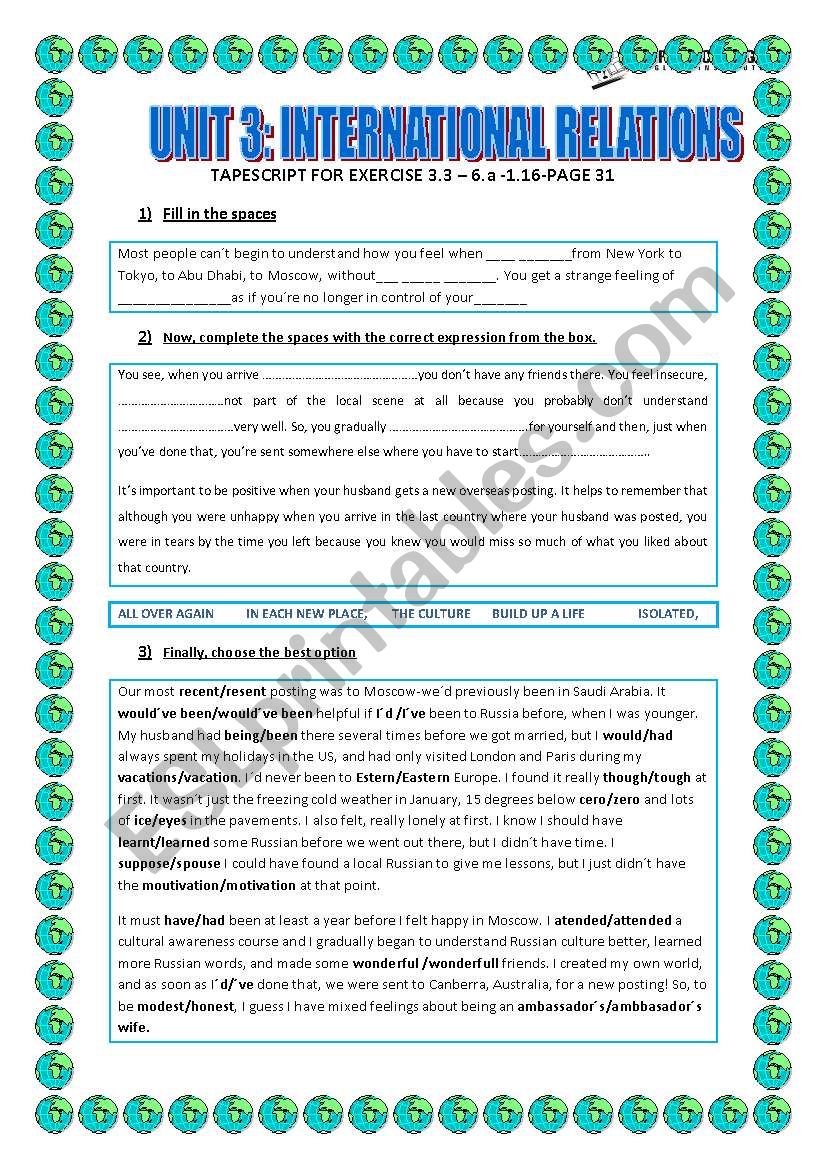 INTERNATIONAL RELATIONS worksheet