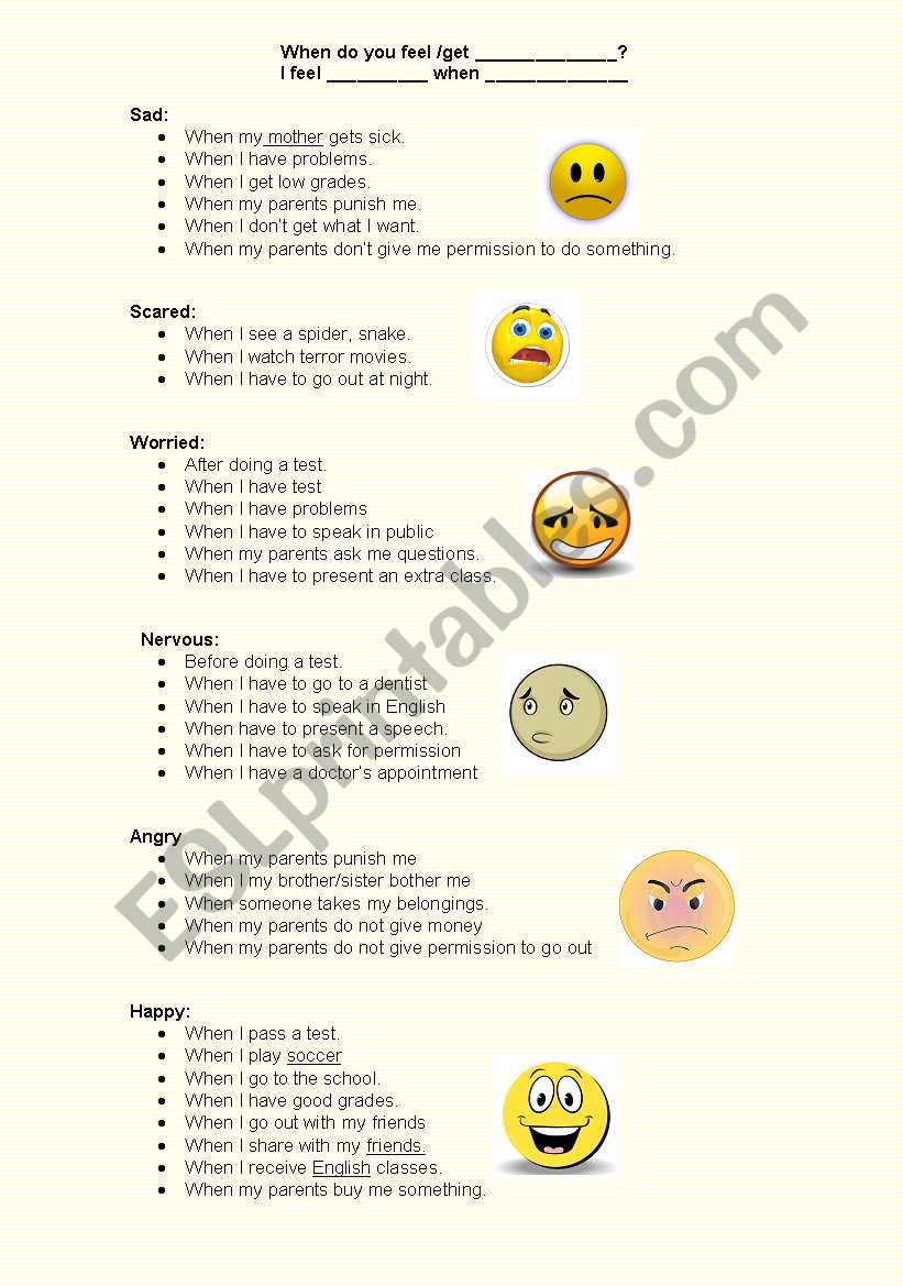 Feelings / Emotional States worksheet