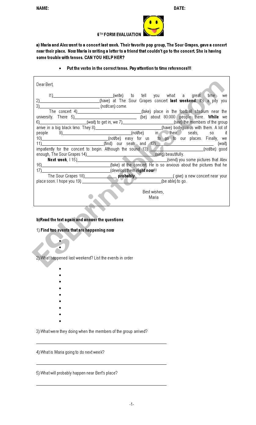 6th form test worksheet