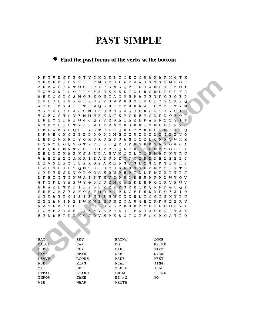 simple past crossword worksheet