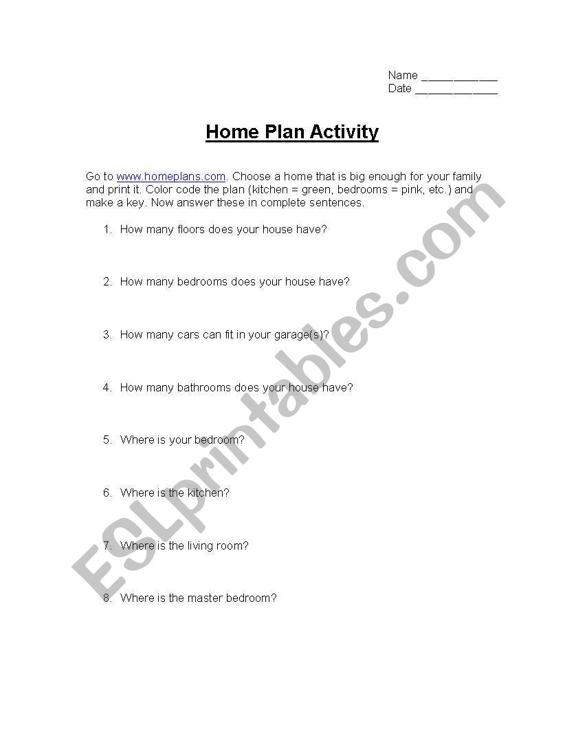 House Plan Activity worksheet