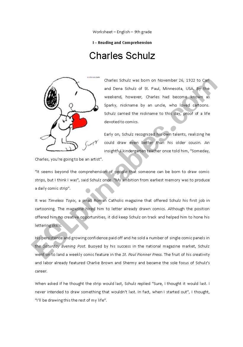 Charles Schulz - Unit Jobs. worksheet