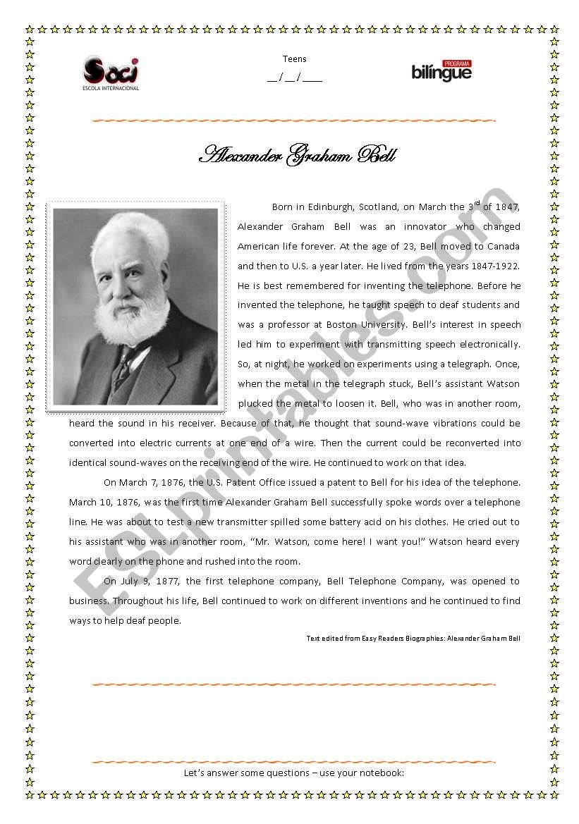 Free Printable Worksheets On Alexander Graham Bell