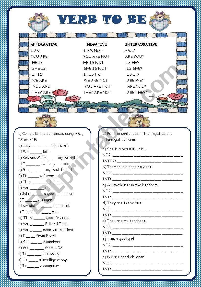 VERB TO BE worksheet