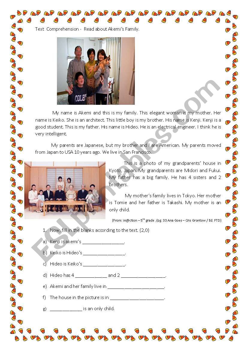 Japan family worksheet