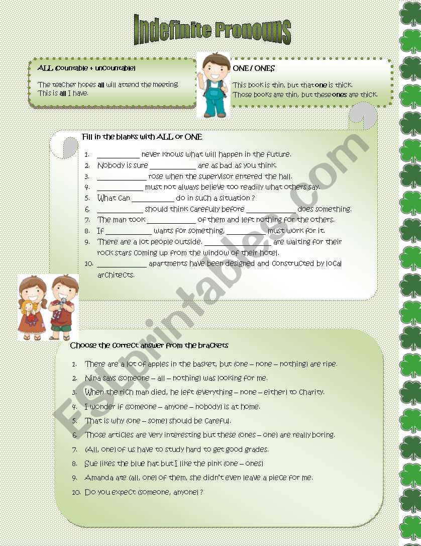 Indefinite Pronouns worksheet