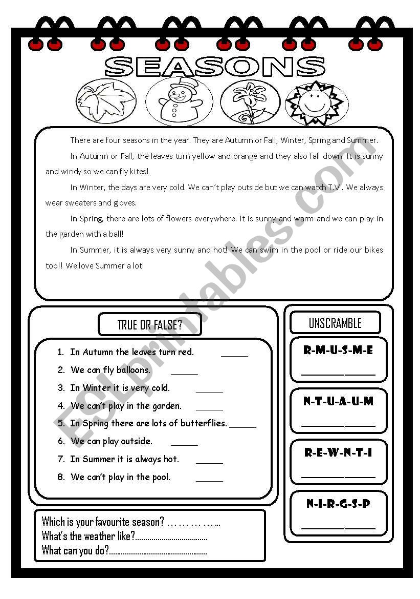 R-C : SEASONS worksheet