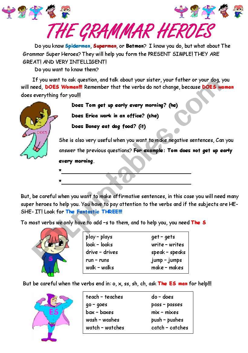 The Grammar Heroes Present Simple Esl Worksheet By Yams