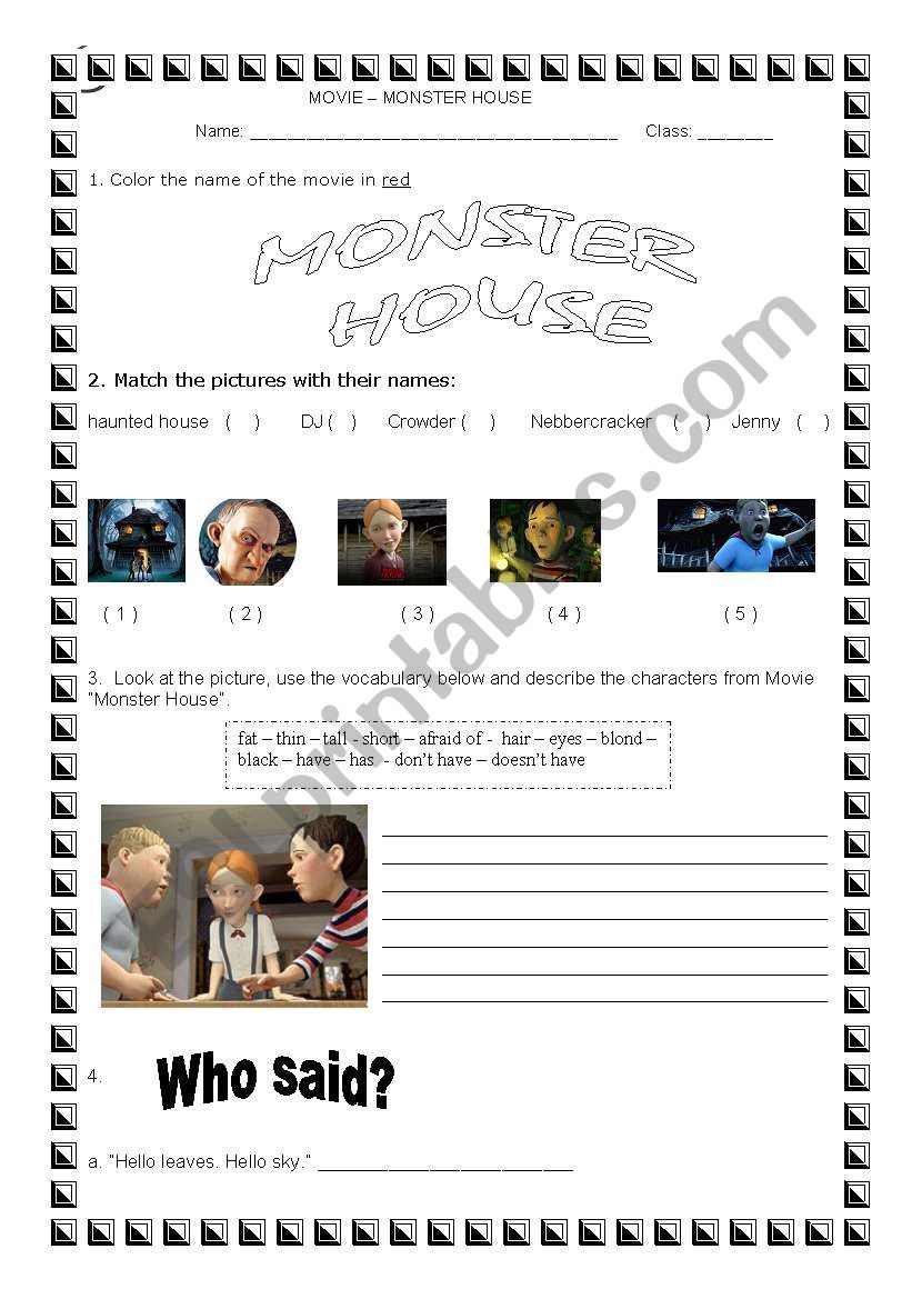 Movie - Monster House worksheet