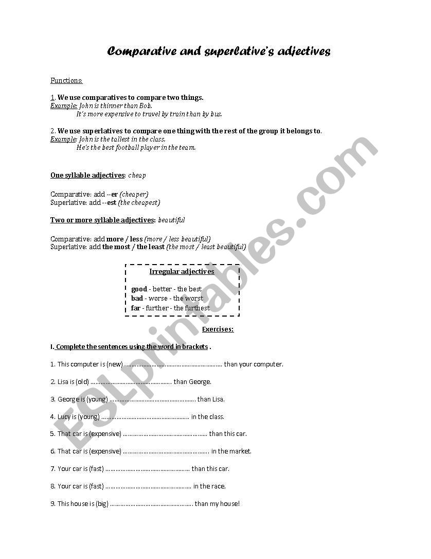 Comparatives and Superlatives worksheet