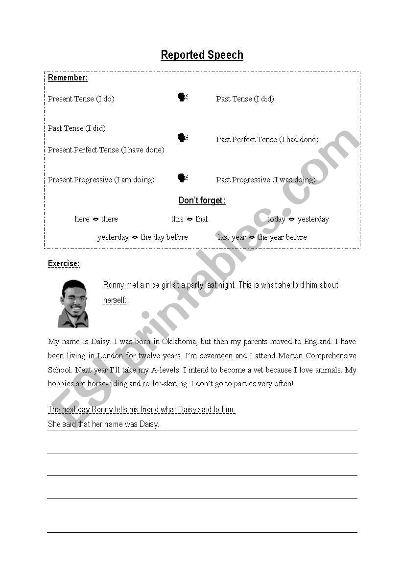 reported speech worksheet