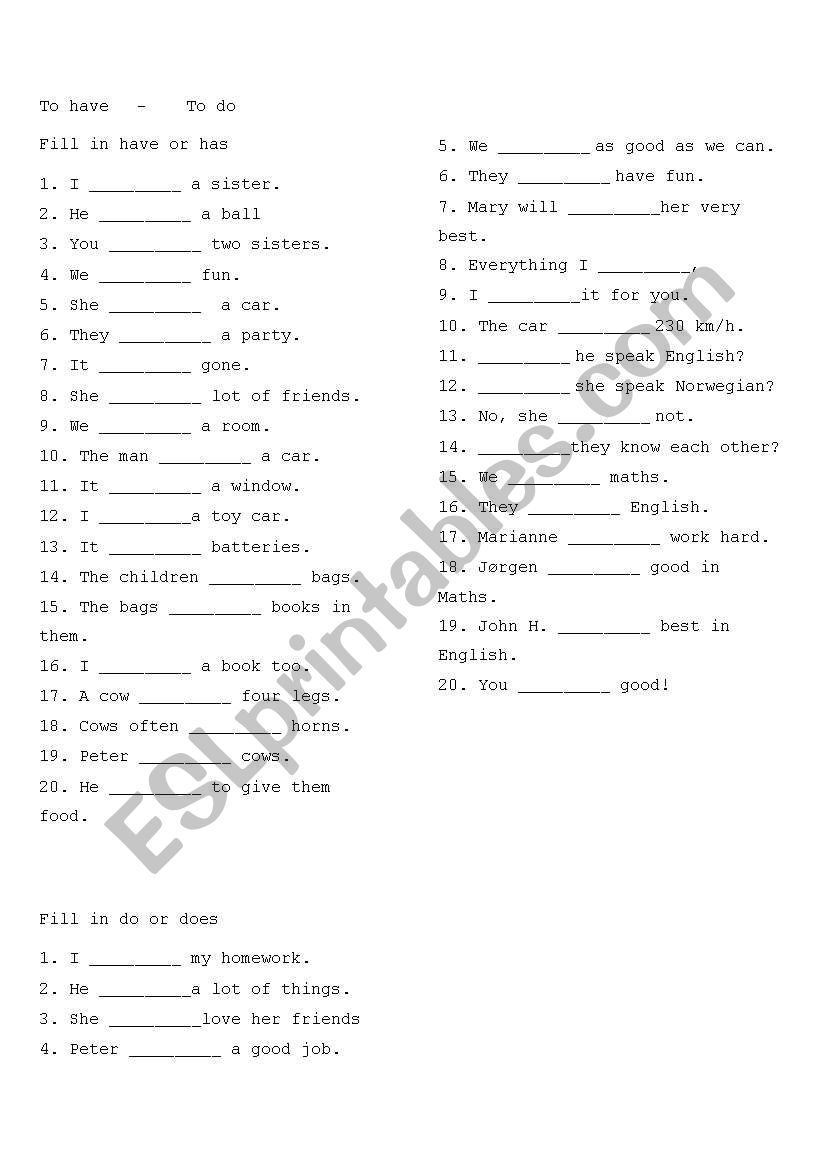 Do/does+Have/has worksheet