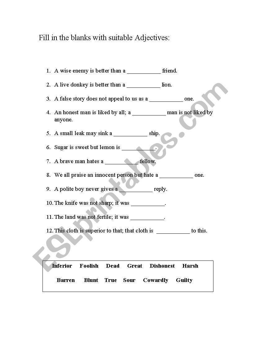 adjectives worksheet