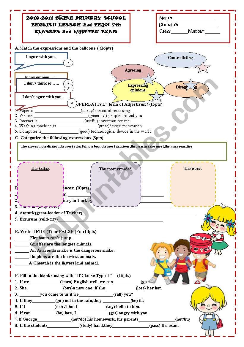 7th GRADES 2nd TERM 2nd  EXAM worksheet