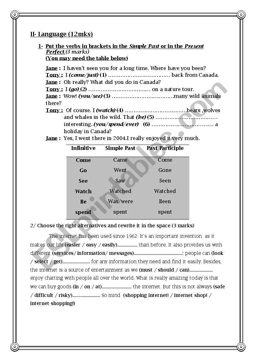 midterm test 3 9th worksheet