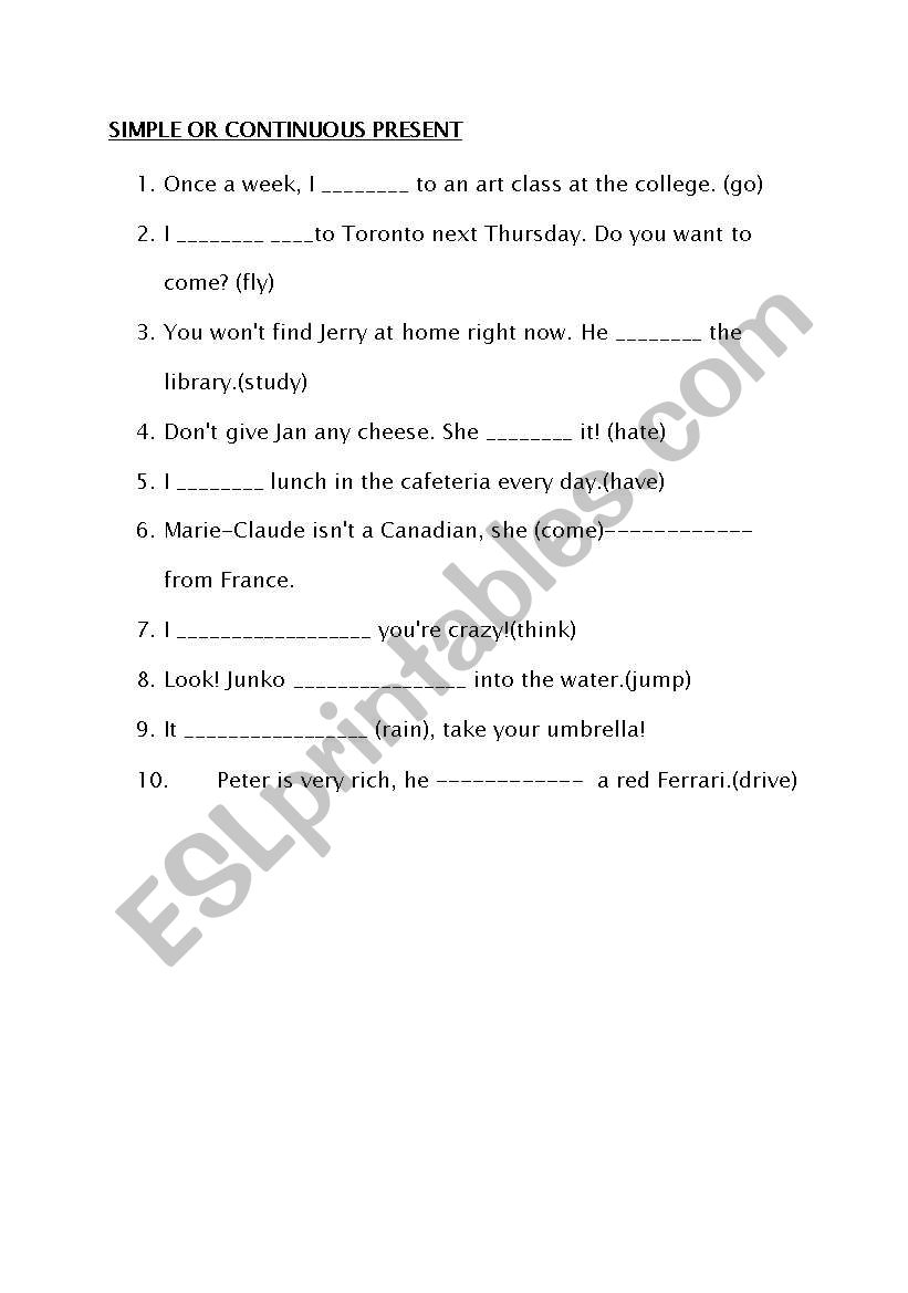 simple or continuous present  worksheet