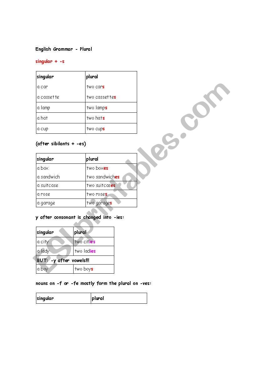 plural worksheet