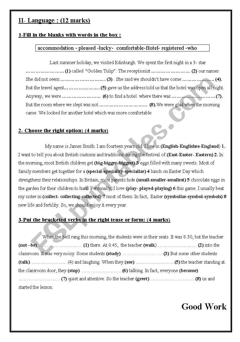 test 3 Language part 8th form worksheet