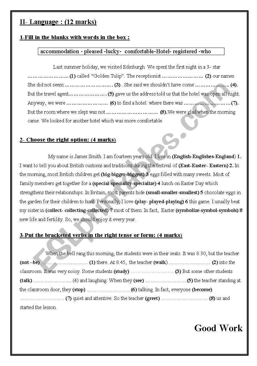 test 3 Language part 8th form worksheet
