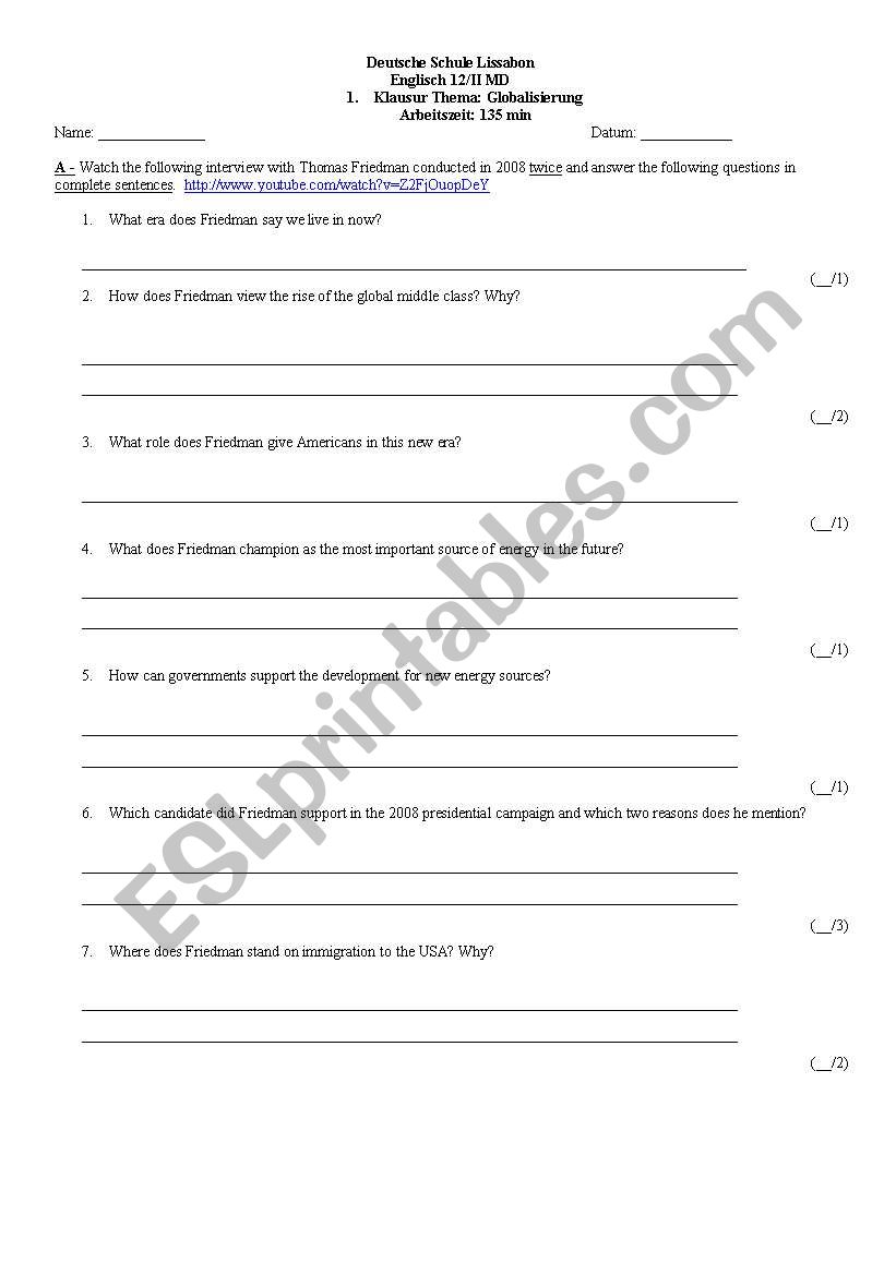 test globalisation worksheet