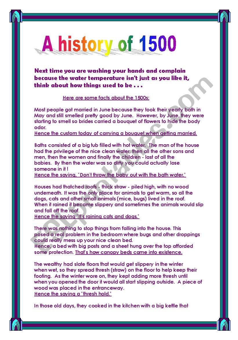 A history of 1500 worksheet