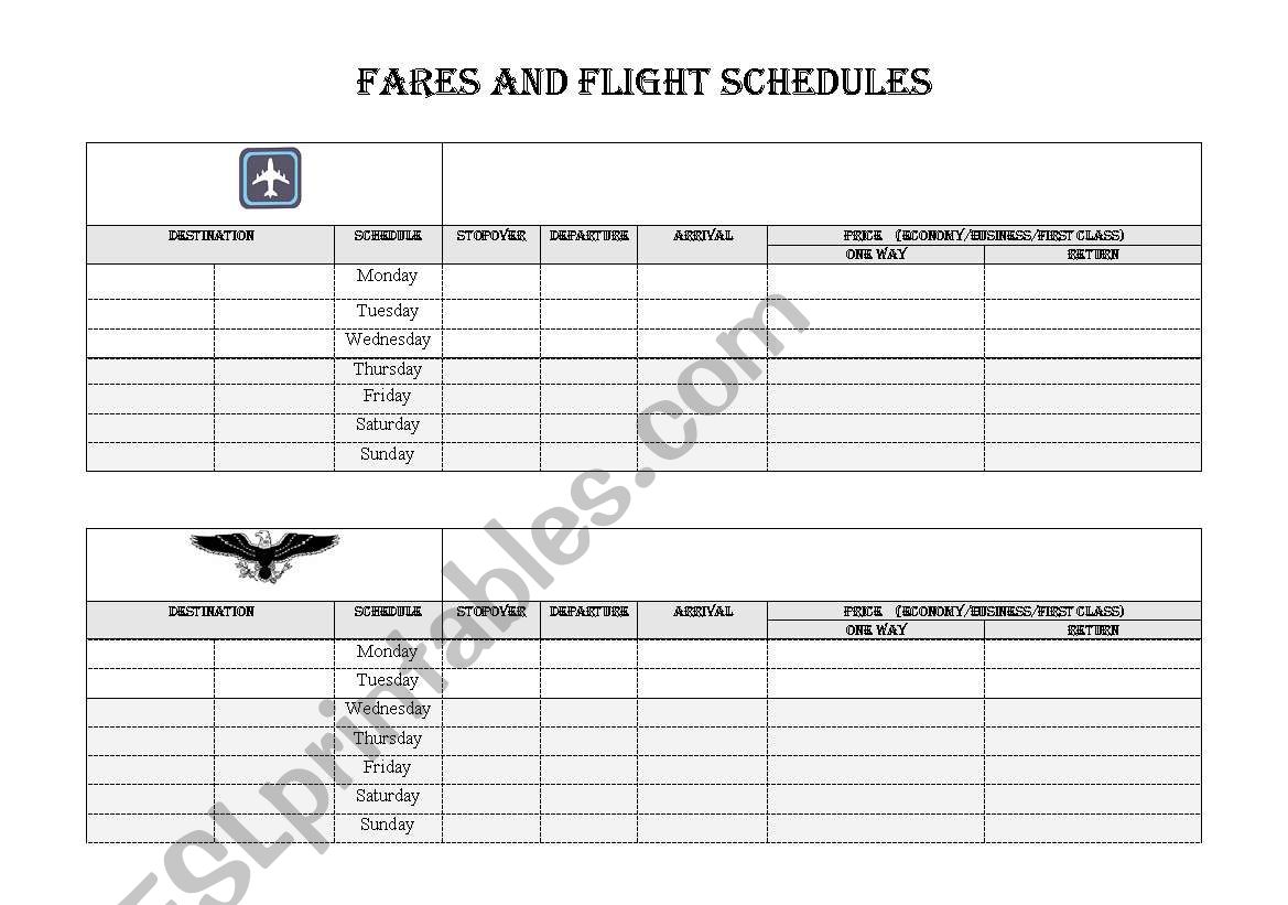 airline ticket worksheet
