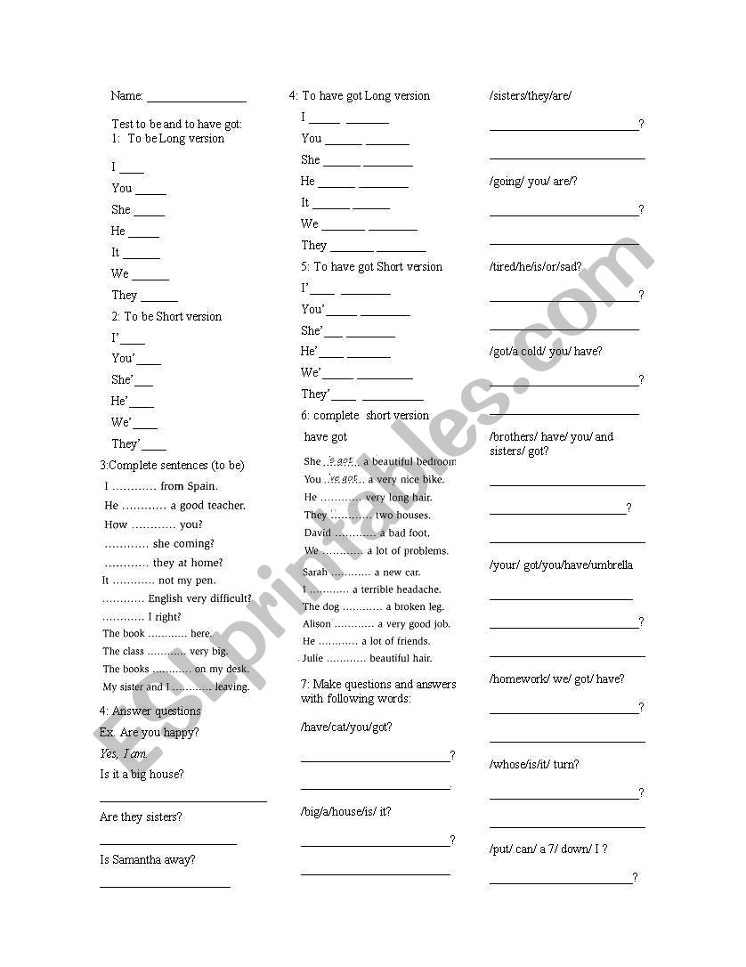 to be and to have (got) revision test