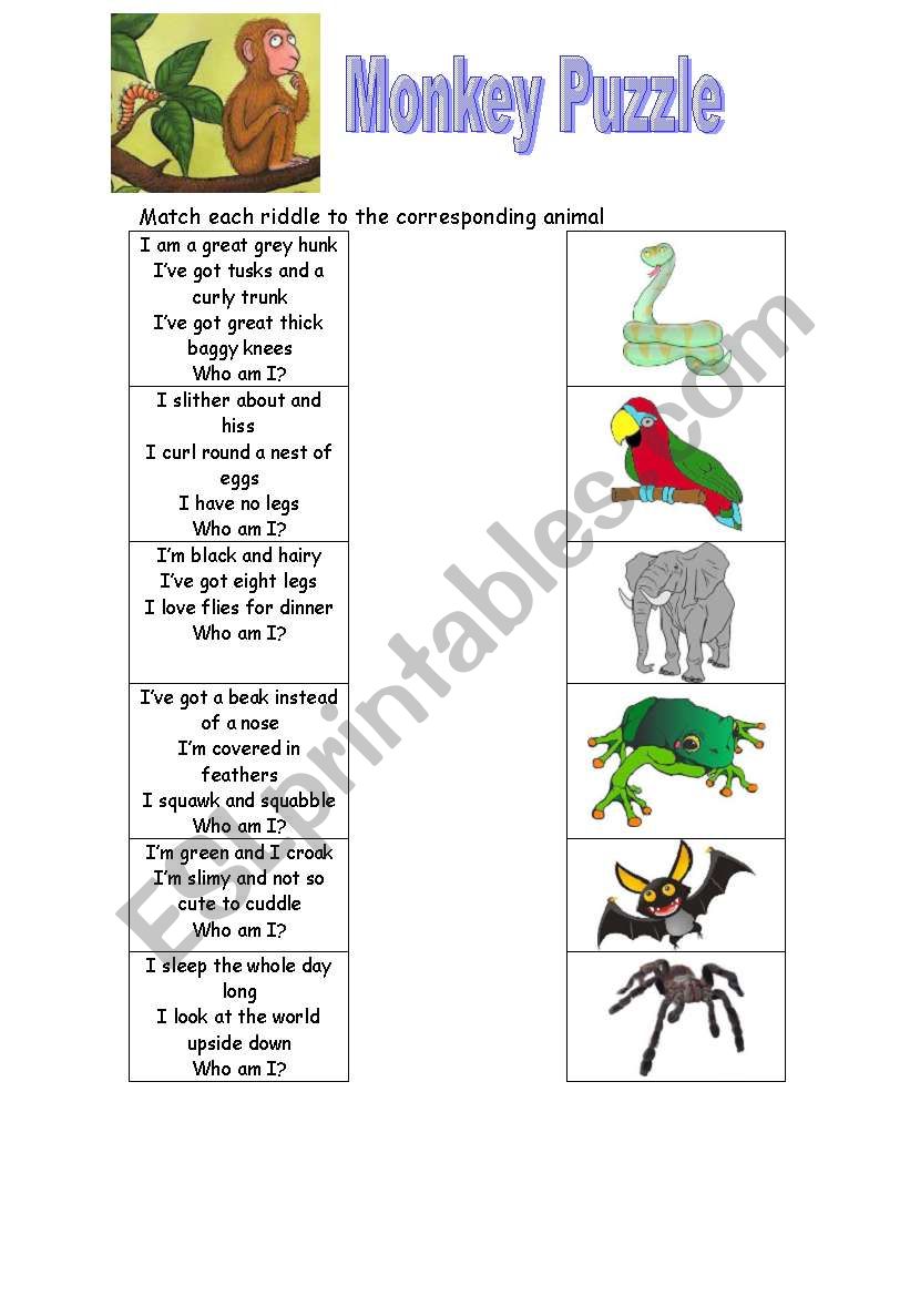 Monkey Puzzle worksheet