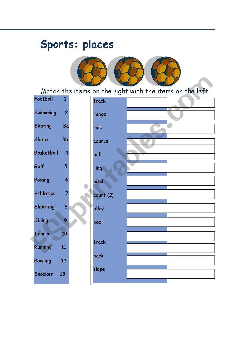 Sports places worksheet